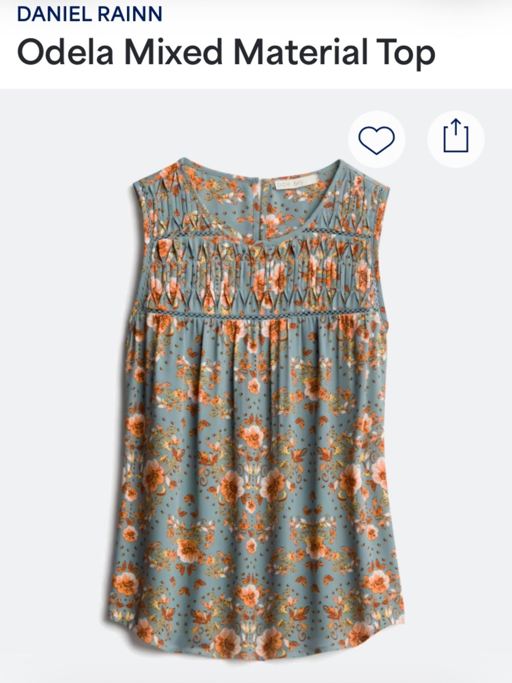 Daniel Rainn Slate Blue Floral Pleated Sleeveless Top